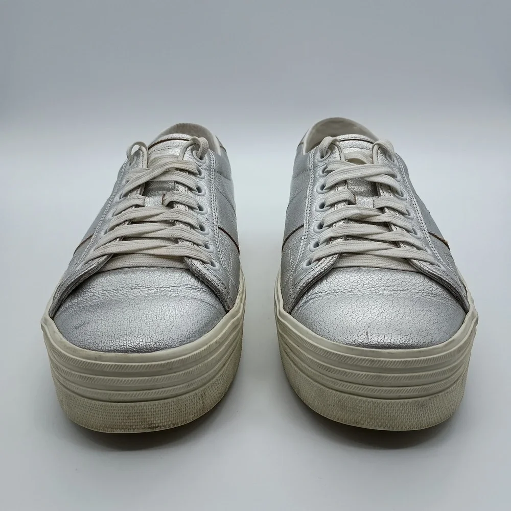 Saint Laurent Paris Silver Metallic Leather Low Top‎ Platform Sneakers EU 40